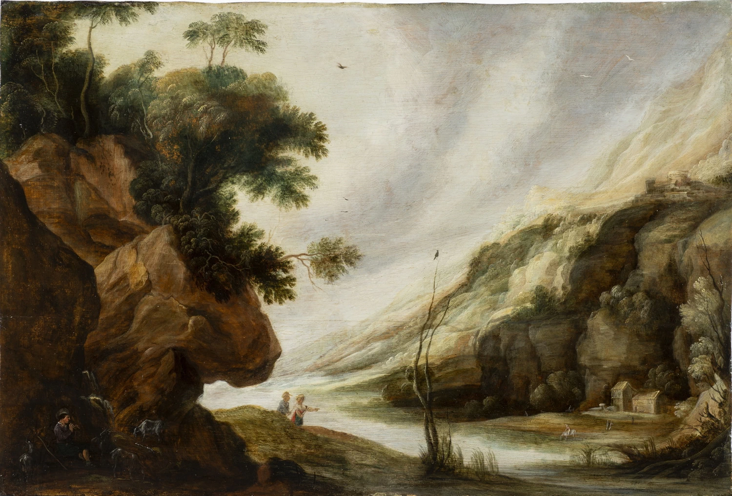 Paesaggio montuoso con una roccia zoomorfa, anni 1620